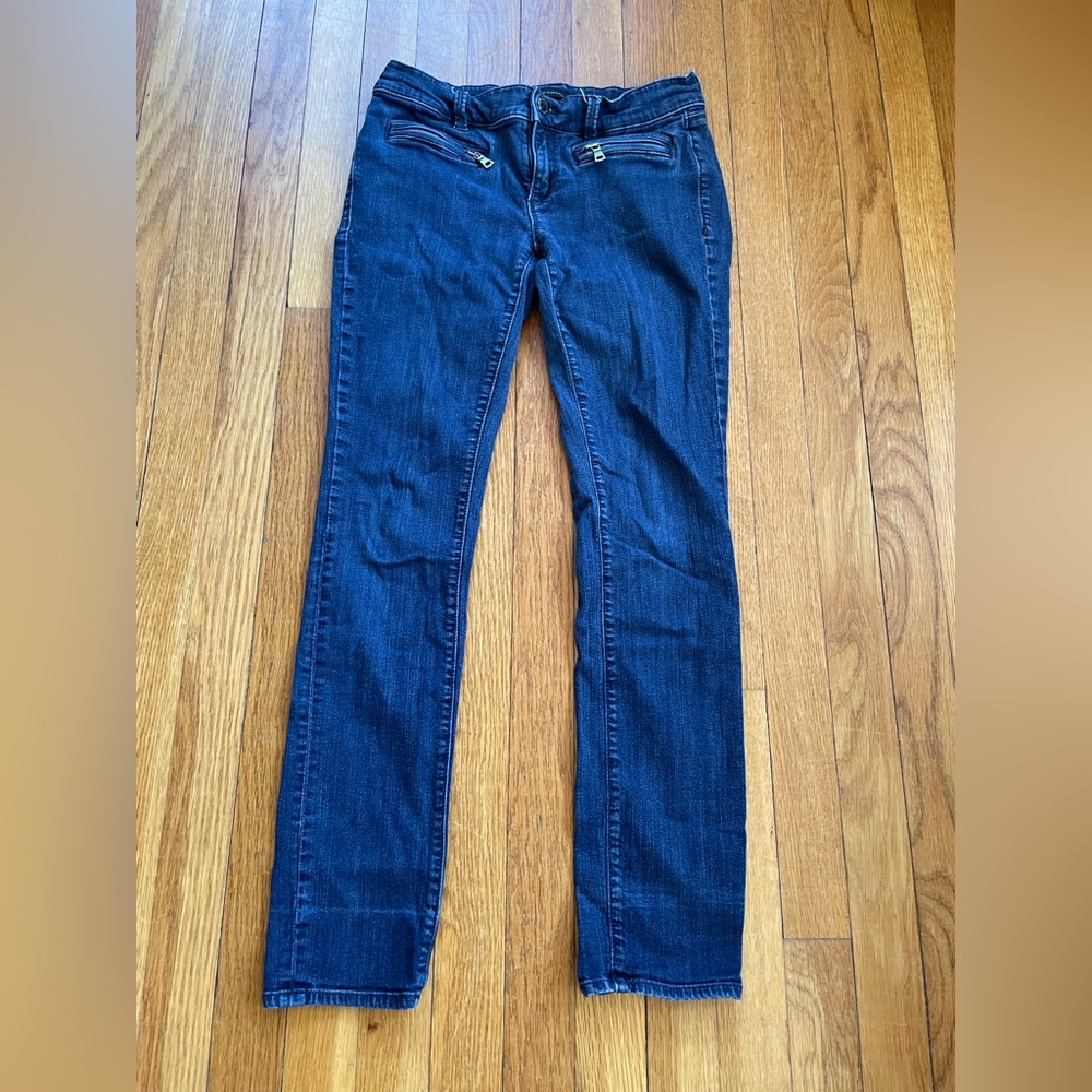 Ann Taylor Dark Wash Skinny Moto Zip Pocket Jeans Size 4